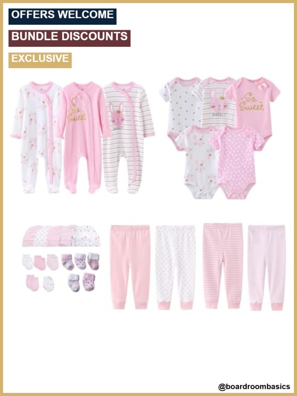 27-Piece Newborn Layette Gift Set 100% Cotton Bodysuits Pants Hats Mittens Socks